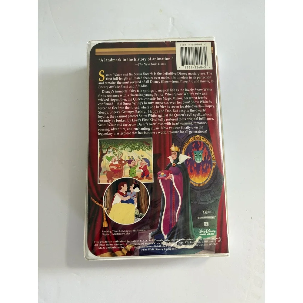 Vintage Disney VHS Snow White and the Seven Dwarfs Masterpiece Animated Movie Cl